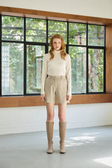 CLASSY HERRINGBONE WOOL SKIRT PANTS / IVORY