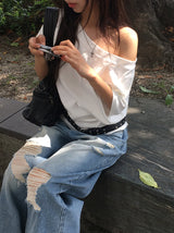 Formyu Damage Denim Washing Wide Pants