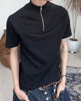 Ferrer Ribbed Half Zip-Up Short Sleeve Tee