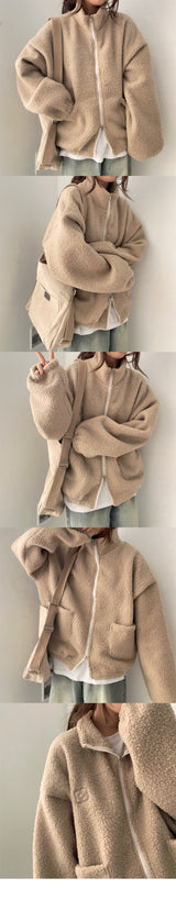 Duji Embroidery High-Neck Wool Zip-Up