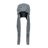 (DUC) Eyelet Stud Earflap Beanie Gray