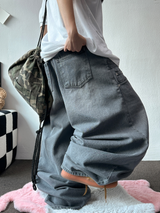HIGH QUALITY 🩶 ASYMMETRIC RIVET POCKET BALLOON WASHED DENIM 🩶🤎 - 2 COLORS, 2 SIZES