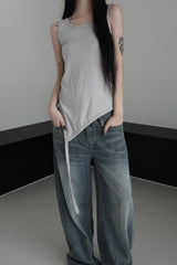 unbalanced layered tail sleeveless (4color)