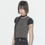 Lace Shirring Top & Scarf (Black) F25QB087