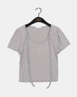 ハエルドットパフスリーブストラップTシャツ