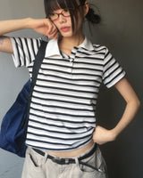 Nama Stripe Polo Collar Short Sleeve T-shirt
