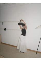 halter black line bow sleeveless top