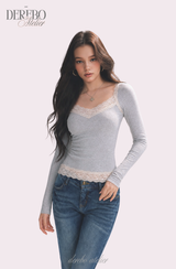 Ripel Mint Pink Lace Long-Sleeve T-Shirt