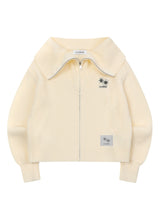 オビアカラーネックニットジップアップ (3COLOR)