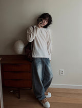 Drain embossed washed balloon denim pants