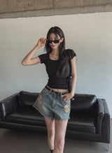 [U-BASIC] Slimming Basic Square Neck S/S T-shirt