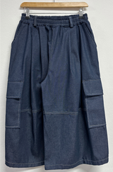 VIVID STITCH BALLOON DENIM BERMUDA 💙🖤🩵2COLOR