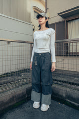 タックデニムパンツ (ブルー)