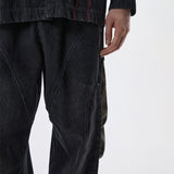 INCISION SIDE WRINKLE DENIM PANTS - BLACK/CAMO