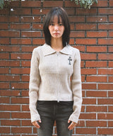 Gothic Cross Embroidery Knit Zip-Up_Beige
