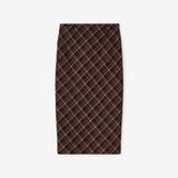 Slit Checked Long Skirt Brown