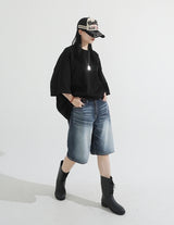 Grayish Washing Skater Half Pants