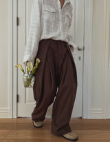 Leaf double pin tuck string wide slacks