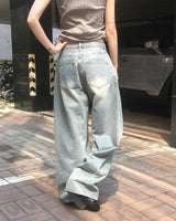 コンティウォッシングサイドピンタックワイドデニムパンツ *Wonder Same Product