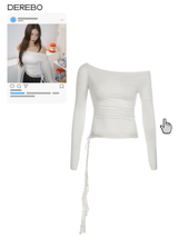 off-shoulder lace strap long-sleeve t-shirt