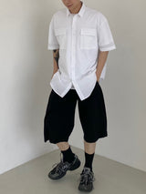 Two tuck wide banding half pants 2C