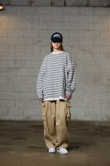 JERRY STRIPE OVERFIT LONG SLEEVE T-SHIRT / GRAY