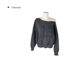 Runs Number Lettering Off Shoulder Brushed Sweatshirt