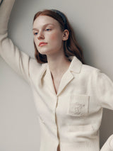 WOOL BLENDED COLLAR KNIT CARDIGAN IVORY