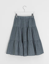 Zikan Check Shirring Midi Skirt