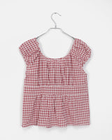 Lupu Checkered Cap Sleeves Shirring Blouse