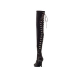 Back Lace-Up Thigh High Boots Heel(Brown)
