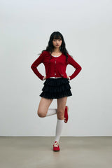 LYLA LAYERED CARDIGAN / RED-WHITE