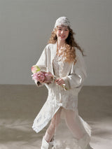 Lace Trim Embroidery Cream Spring Jacket Soft Feminine Casual Outer