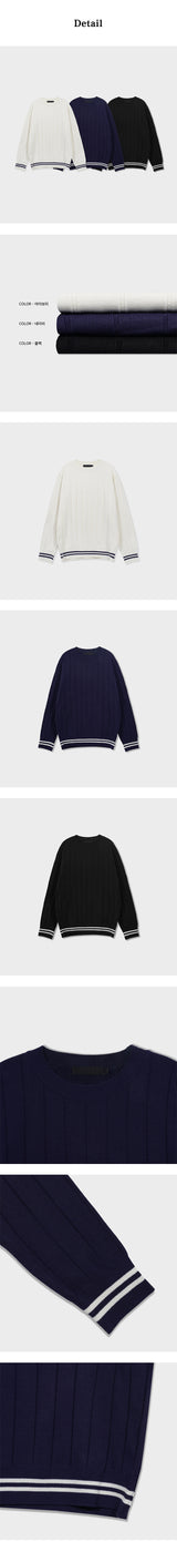 [MUSCLE FIT] LIne round neck knit(3color)
