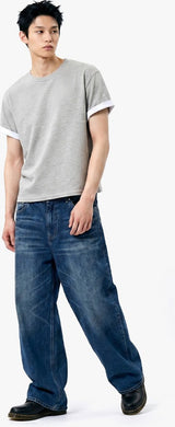 ロールスリーブクロップド半袖Tシャツ メランジ