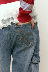 VINTAGE CARGO WIDE-FIT DENIM PANTS [BLUE]