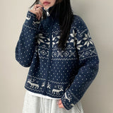 Erin High Neck Nordic Cropped Knitwear Zip-Up