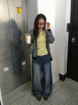Yumehi Stripe Punching Hood Zip-Up Cardigan