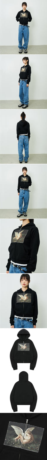  GRAPHIC APPLIQUE WOMAN ZIP-UP HOODIE(BLACK)