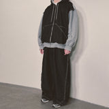 layered deconstructed denim pants_black