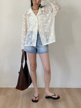 Flower Net Collar Neck Shirt