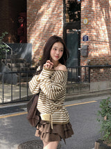 #Lumia Border One Shoulder Loose Knit (4color)
