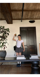Charcoal Mini Pleats Pants Skirt