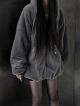 mink fur two-way hooded zip-up (2color)