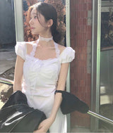 fine cotton square mini puff ops lace tie set