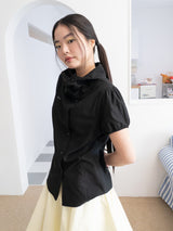 DRAPE COLLAR BLOUSE (BLACK)