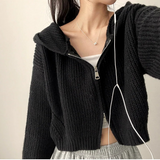 Leppon Thick Two-Way Cropped Knitwear Hooded Zip-Up