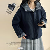 Tick checkered lining high neck padded jumper