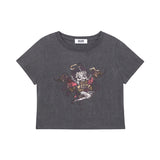 [ULKIN X BettyBoop] Metal Art Semi-crop Short Sleeve T-shirt_Charcoal