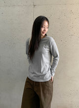 Achu ブラッシュド ベーシック ラウンド ロングスリーブ Tシャツ